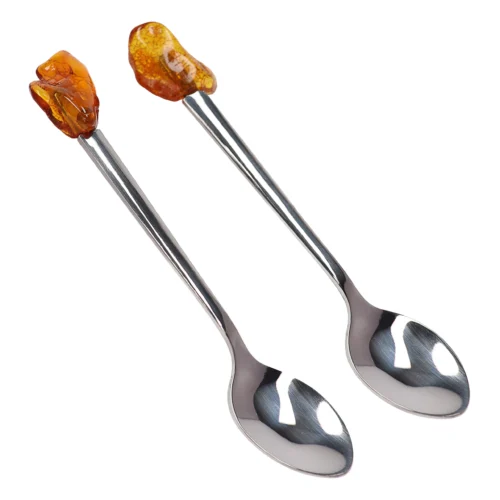 Natural Baltic amber spoon set "Golden Sparkle"